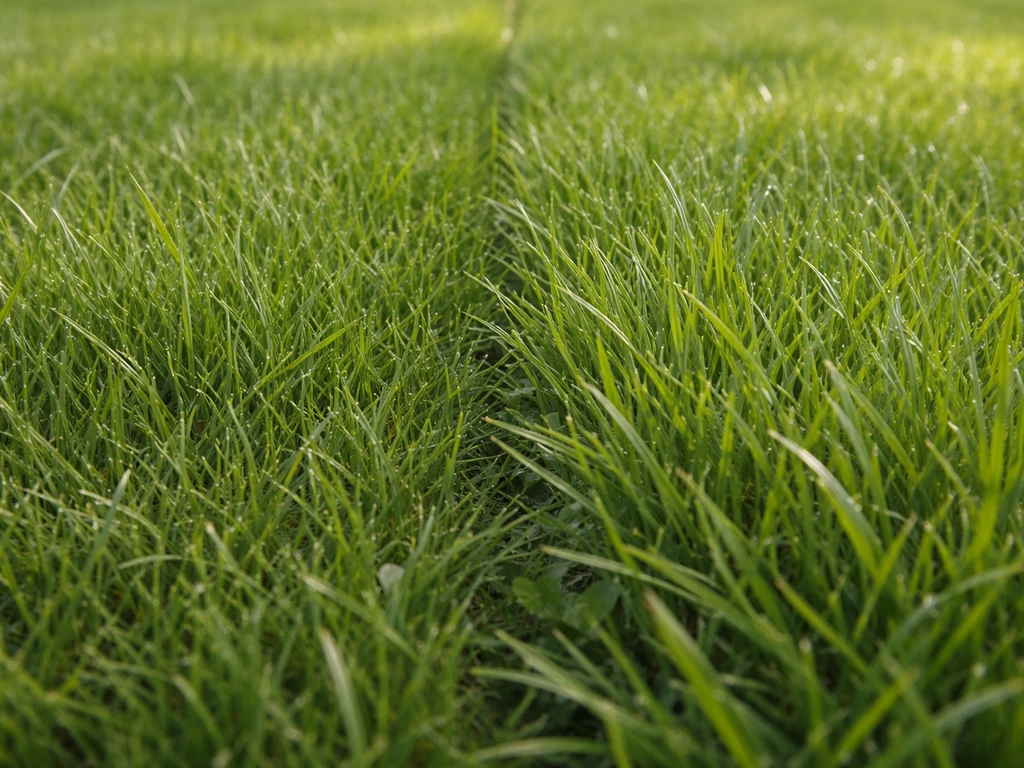 Close-up van een dichte grasmat met focus op bladmessen en structuur, passend bij weidegrasherkenning.