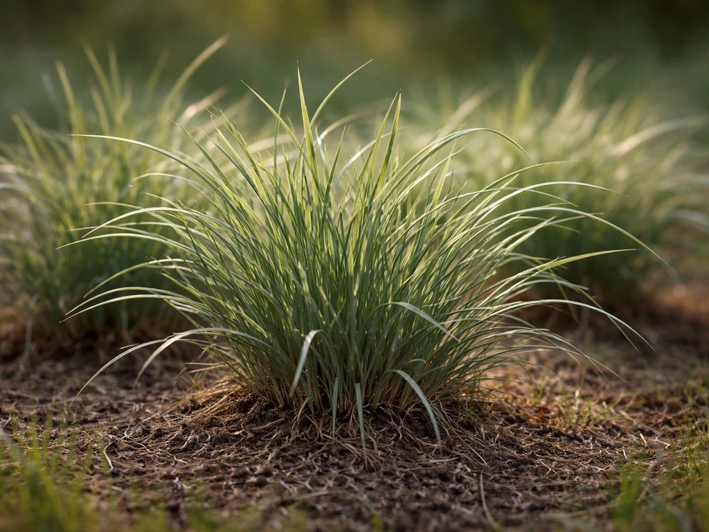 Close-up van heilig gras (Hierochloe odorata) met smalle bladeren in kleine polletjes