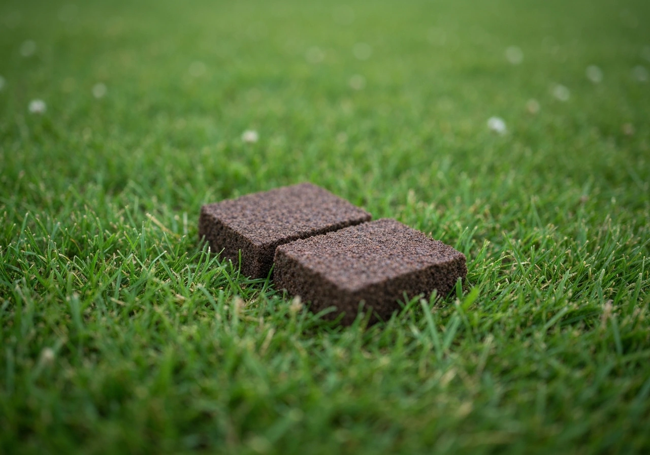 Close-up van een gazonplek waar graszoden loslaten, met zichtbare grond onder de omhooggekomen zoden.