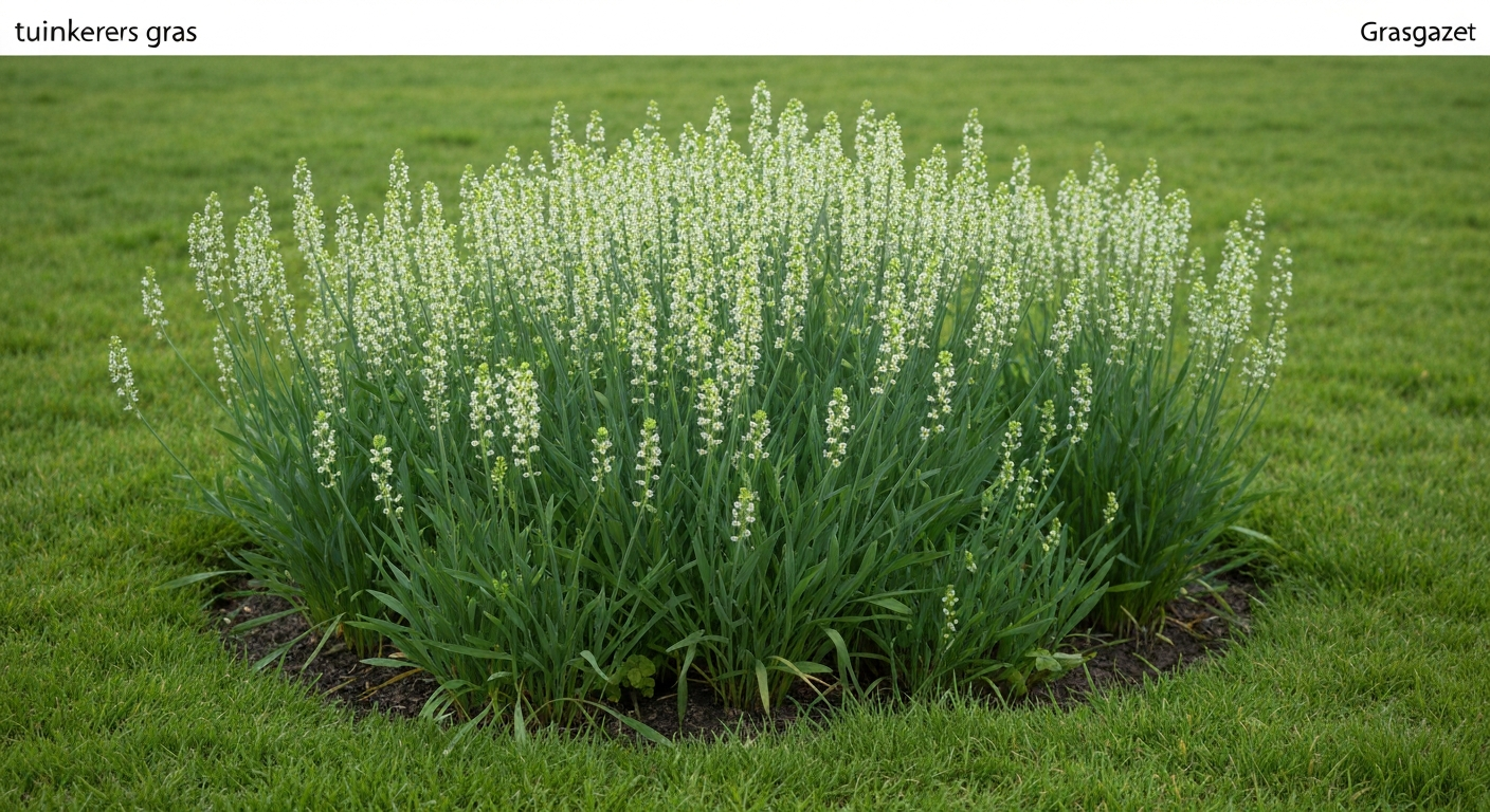 Overzicht van een gazon met kleine vlekken tuinkers in lente (fotorealistisch)