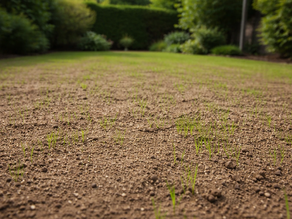 Vers ingezaaid gazon op uitgevlakte grond met zichtbare sprieten in natuurlijk daglicht.